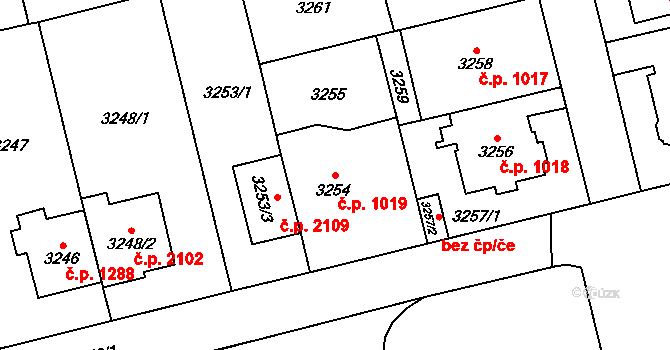 Břevnov 1019, Praha na parcele st. 3254 v KÚ Břevnov, Katastrální mapa