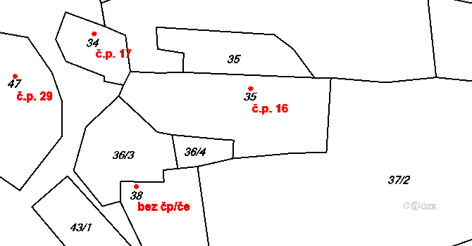 Čečelovice 16 na parcele st. 35 v KÚ Čečelovice, Katastrální mapa