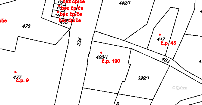 Liberec XIV-Ruprechtice 190, Liberec na parcele st. 400/1 v KÚ Ruprechtice, Katastrální mapa