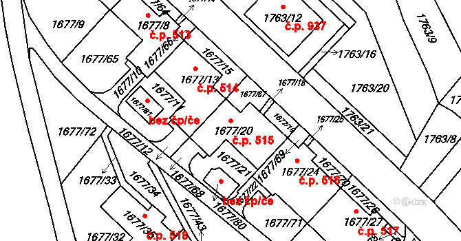 Liberec XV-Starý Harcov 515, Liberec na parcele st. 1677/20 v KÚ Starý Harcov, Katastrální mapa