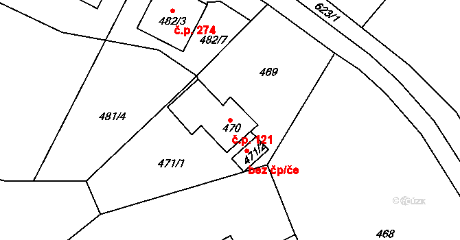 Pražské Předměstí 121, Bílina na parcele st. 470 v KÚ Bílina, Katastrální mapa