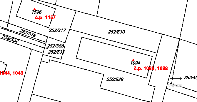 Rosice 1088,1089 na parcele st. 1094 v KÚ Rosice u Brna, Katastrální mapa