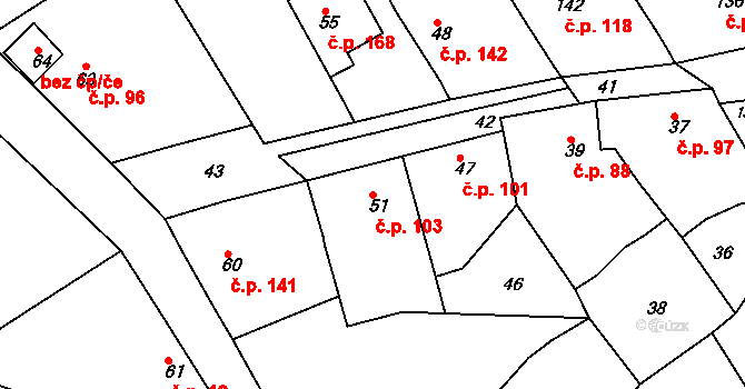 Sentice 103 na parcele st. 51 v KÚ Sentice, Katastrální mapa