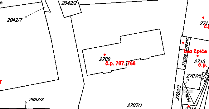 Dolní Kounice 766,767 na parcele st. 2708 v KÚ Dolní Kounice, Katastrální mapa