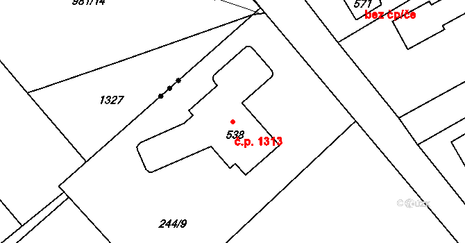 Nová Hospoda 1313, Kamenice na parcele st. 538 v KÚ Štiřín, Katastrální mapa