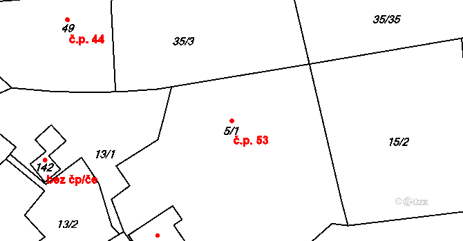Velká Čermná 53, Čermná nad Orlicí na parcele st. 5/1 v KÚ Velká Čermná nad Orlicí, Katastrální mapa