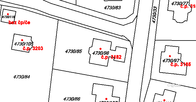Teplice 3182 na parcele st. 4730/98 v KÚ Teplice, Katastrální mapa