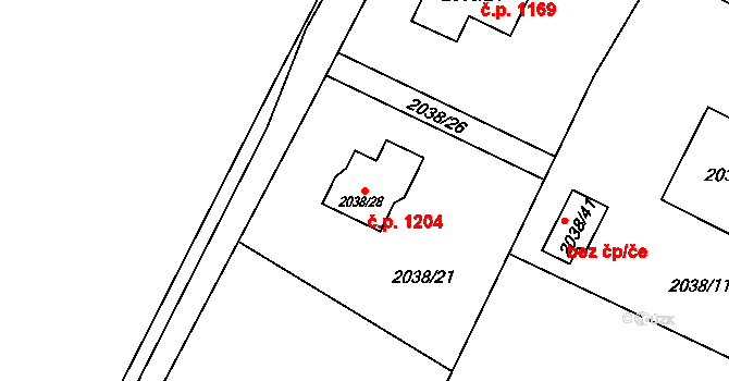 Dětmarovice 1204 na parcele st. 2038/28 v KÚ Dětmarovice, Katastrální mapa