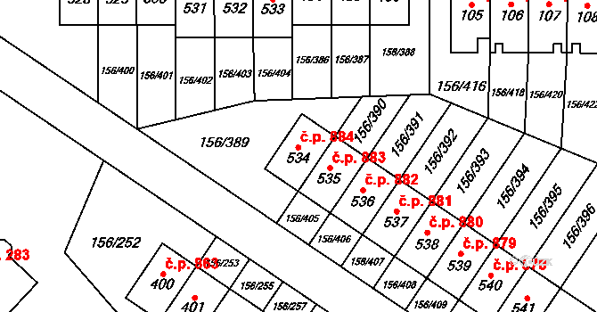 Velké Přílepy 884 na parcele st. 534 v KÚ Velké Přílepy, Katastrální mapa