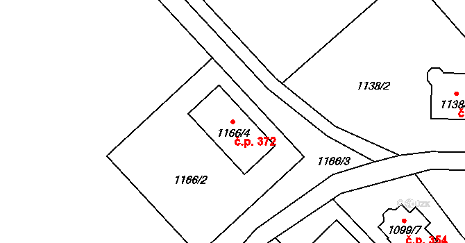 Olomučany 372 na parcele st. 1166/4 v KÚ Olomučany, Katastrální mapa