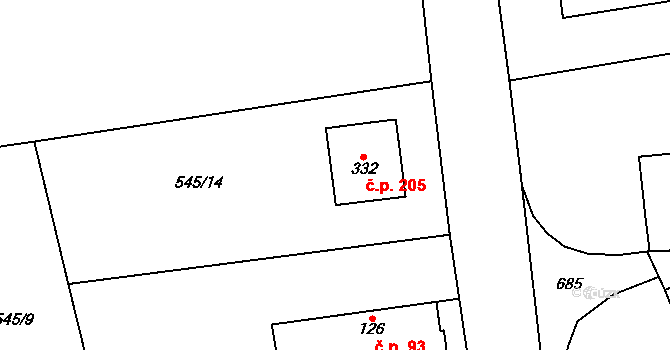 Robousy 205, Jičín na parcele st. 332 v KÚ Robousy, Katastrální mapa