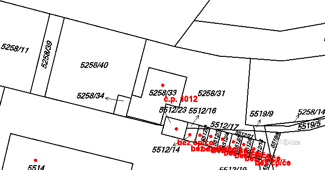 Kladno 1012 na parcele st. 5258/33 v KÚ Kladno, Katastrální mapa