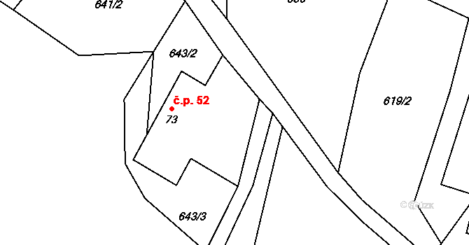Močidla 52, Jiřice na parcele st. 73 v KÚ Jiřice u Humpolce, Katastrální mapa
