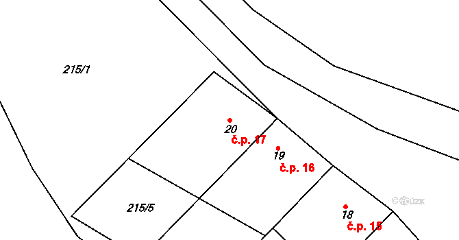 Kozlov 17, Bystřice nad Pernštejnem na parcele st. 20 v KÚ Kozlov u Lesoňovic, Katastrální mapa