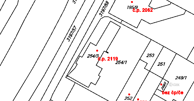 Bolevec 2119, Plzeň na parcele st. 254/3 v KÚ Bolevec, Katastrální mapa