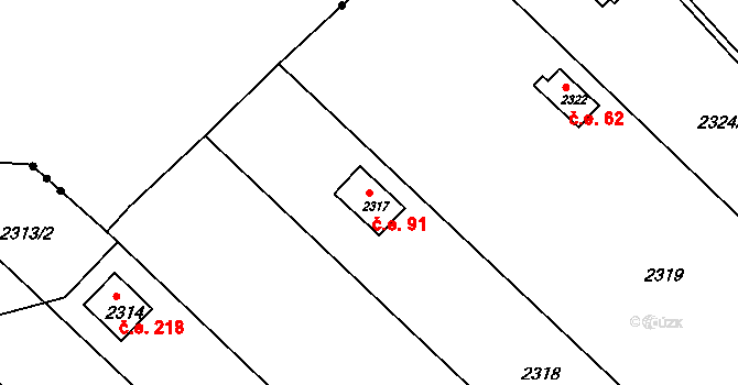 Strkov 91, Planá nad Lužnicí na parcele st. 2317 v KÚ Planá nad Lužnicí, Katastrální mapa