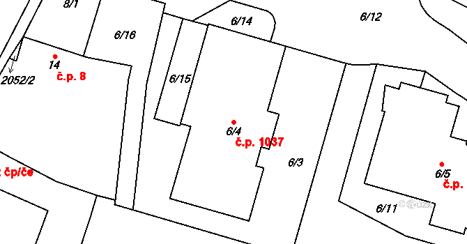 Kbely 1037, Praha na parcele st. 6/4 v KÚ Kbely, Katastrální mapa