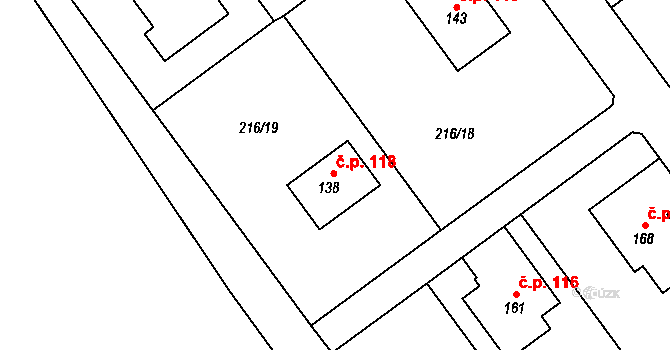 Olešnice 118 na parcele st. 138 v KÚ Olešnice nad Cidlinou, Katastrální mapa