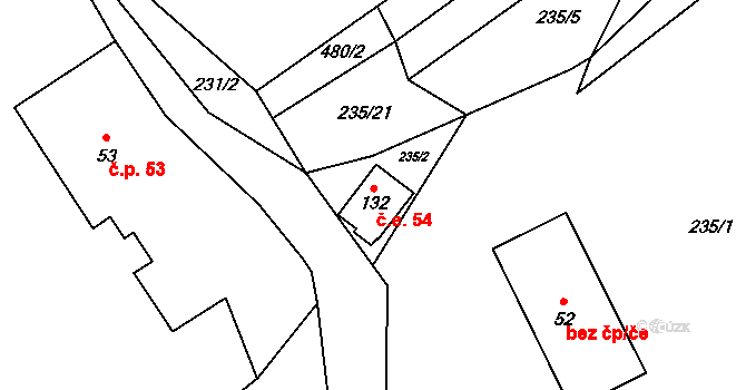 Hynčice 54 na parcele st. 132 v KÚ Hynčice u Broumova, Katastrální mapa