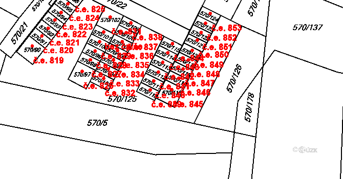 Vyškov-Předměstí 845, Vyškov na parcele st. 570/116 v KÚ Vyškov, Katastrální mapa