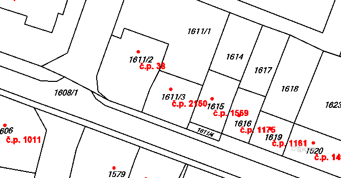Předměstí 2150, Litoměřice na parcele st. 1611/3 v KÚ Litoměřice, Katastrální mapa