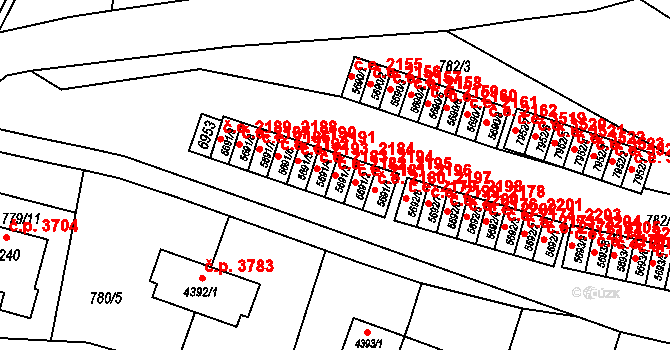 Zlín 2182,2195 na parcele st. 5691/3 v KÚ Zlín, Katastrální mapa