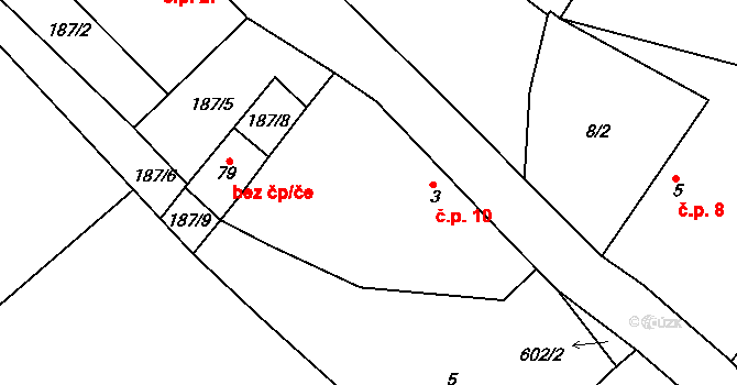 Bilina 10, Veselíčko na parcele st. 3 v KÚ Bilina, Katastrální mapa