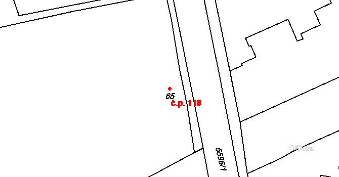 Slezská Ostrava 118, Ostrava na parcele st. 65 v KÚ Slezská Ostrava, Katastrální mapa