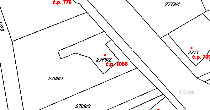 Radvanice 1085, Ostrava na parcele st. 2769/2 v KÚ Radvanice, Katastrální mapa