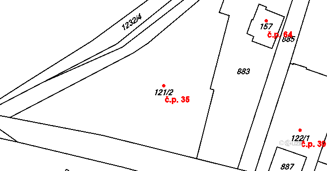 Veselíčko 35, Žďár nad Sázavou na parcele st. 121/2 v KÚ Veselíčko u Žďáru nad Sázavou, Katastrální mapa