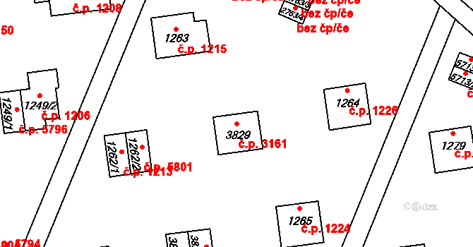Zlín 3161 na parcele st. 3829 v KÚ Zlín, Katastrální mapa
