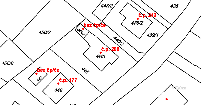 Děhylov 200 na parcele st. 444/1 v KÚ Děhylov, Katastrální mapa
