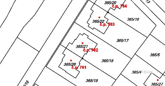 Kobeřice 762 na parcele st. 365/21 v KÚ Kobeřice ve Slezsku, Katastrální mapa