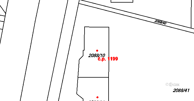 Hlučín 1199 na parcele st. 2088/10 v KÚ Hlučín, Katastrální mapa