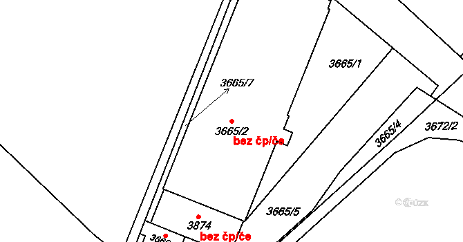 Kunovice 47253665 na parcele st. 3665/2 v KÚ Kunovice u Uherského Hradiště, Katastrální mapa