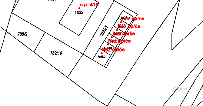Jablůnka 48833665 na parcele st. 1035/2 v KÚ Jablůnka, Katastrální mapa