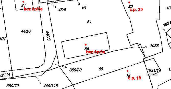 Sudoměřice u Bechyně 49510665 na parcele st. 86 v KÚ Bechyňská Smoleč, Katastrální mapa