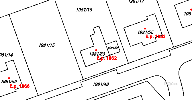 Nivnice 1062 na parcele st. 1981/63 v KÚ Nivnice, Katastrální mapa