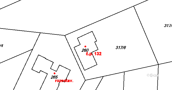 Heřmaničky 132 na parcele st. 260 v KÚ Heřmaničky, Katastrální mapa