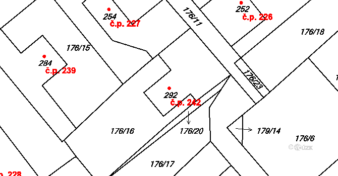 Rosice 242 na parcele st. 292 v KÚ Rosice u Chrasti, Katastrální mapa