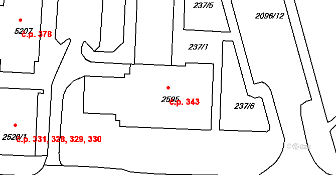 Pražské Předměstí 343, Písek na parcele st. 2595 v KÚ Písek, Katastrální mapa