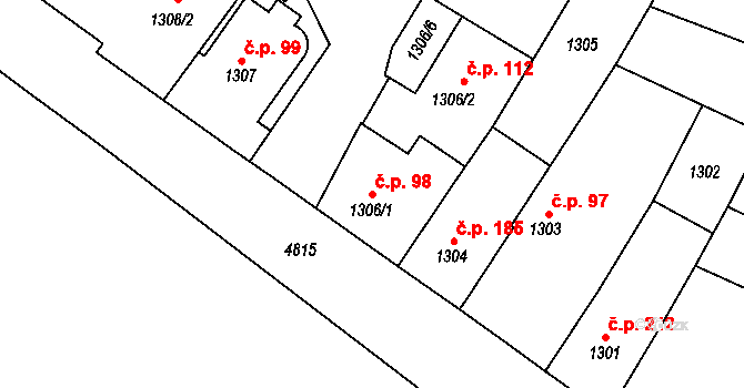 Pražské Předměstí 98, Vysoké Mýto na parcele st. 1306/1 v KÚ Vysoké Mýto, Katastrální mapa