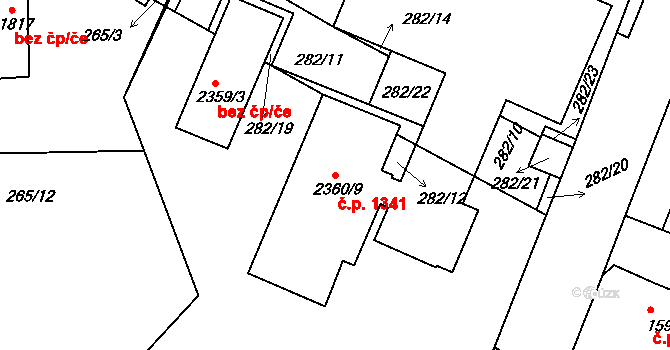 Neratovice 1341 na parcele st. 2360/9 v KÚ Neratovice, Katastrální mapa