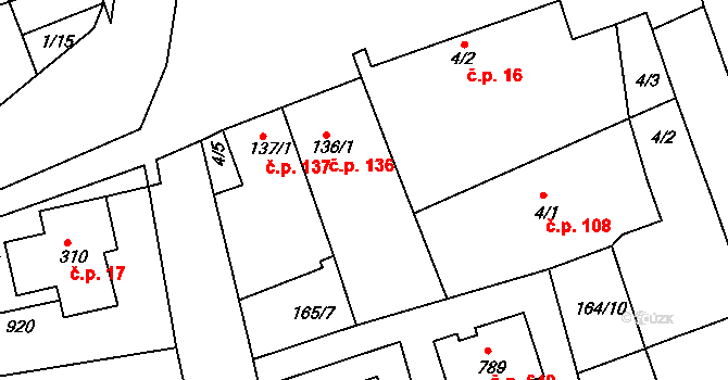 Chýně 136 na parcele st. 136/1 v KÚ Chýně, Katastrální mapa