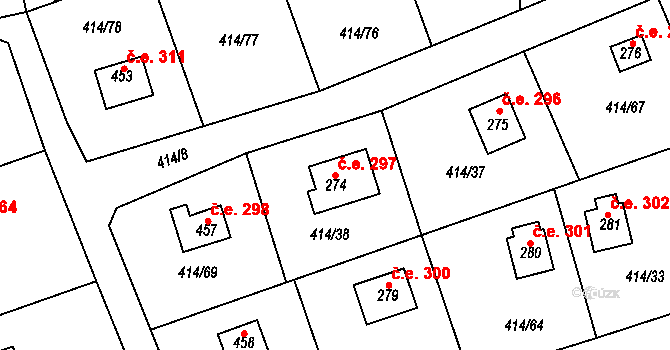 Kytín 297 na parcele st. 274 v KÚ Kytín, Katastrální mapa