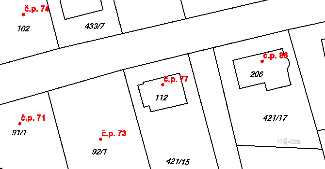 Babina 77, Plasy na parcele st. 112 v KÚ Babina, Katastrální mapa