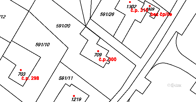 Broumov 300 na parcele st. 709 v KÚ Broumov, Katastrální mapa