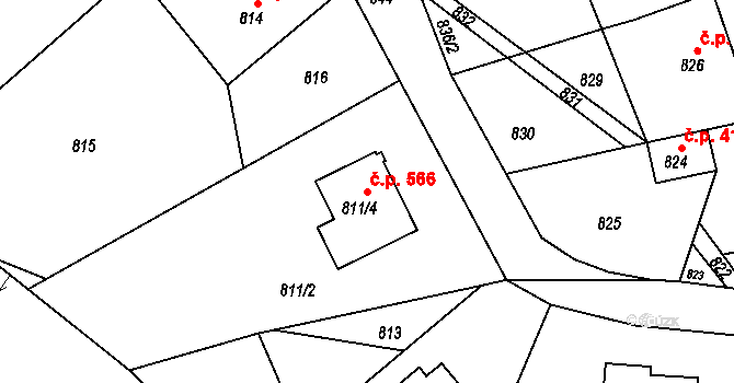 Olešnice 566 na parcele st. 811/4 v KÚ Olešnice na Moravě, Katastrální mapa
