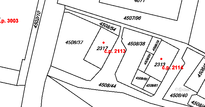 Žatec 2113 na parcele st. 2317 v KÚ Žatec, Katastrální mapa