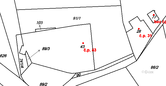 Broumova Lhota 43, Krásná Hora na parcele st. 43 v KÚ Broumova Lhota, Katastrální mapa